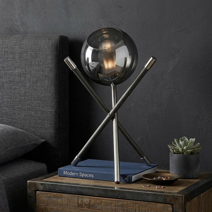 18" Black Metal Tripod Table Lamp With Nickel Globe Shade