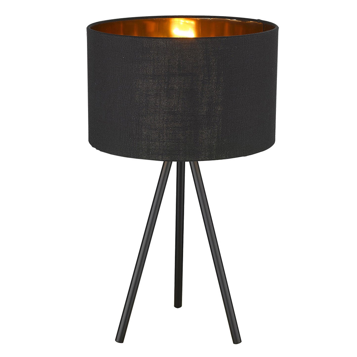 22" Black Metal Tripod Table Lamp With Black Drum Shade