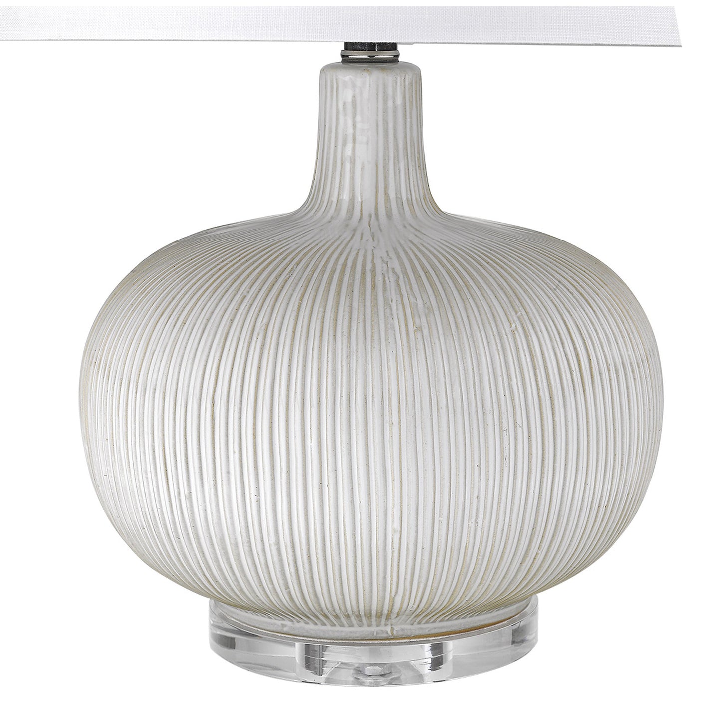 22" White Ceramic Round Table Lamp With White Drum Shade