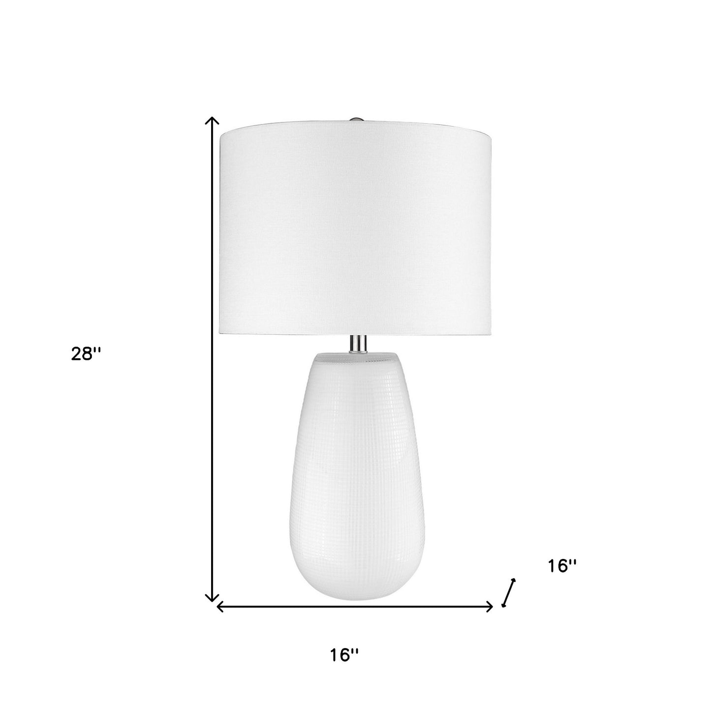 28" White Glass Table Lamp With White Drum Shade