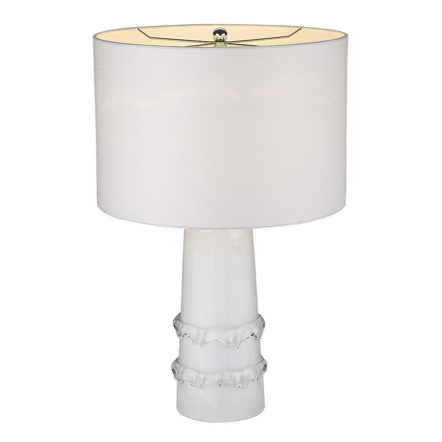 29" White Glass Column Table Lamp With White Drum Shade