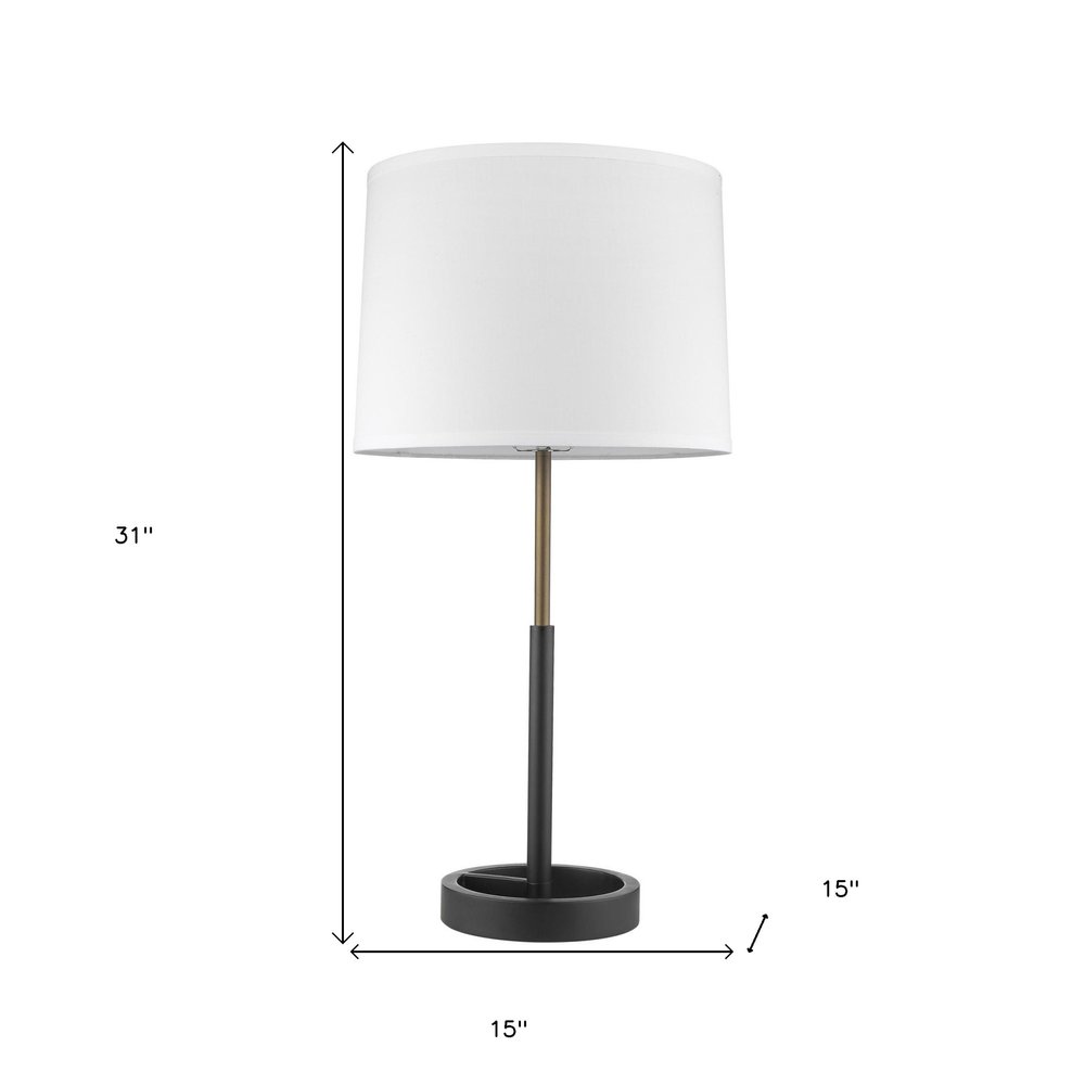 31" Black and Gold Metal Table Lamp With White Empire Shade