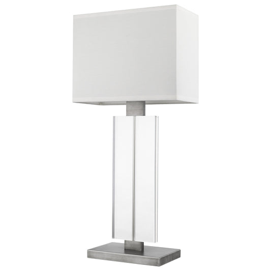 31" Silver Metal and Acrylic Buffet Lamp With White Shade