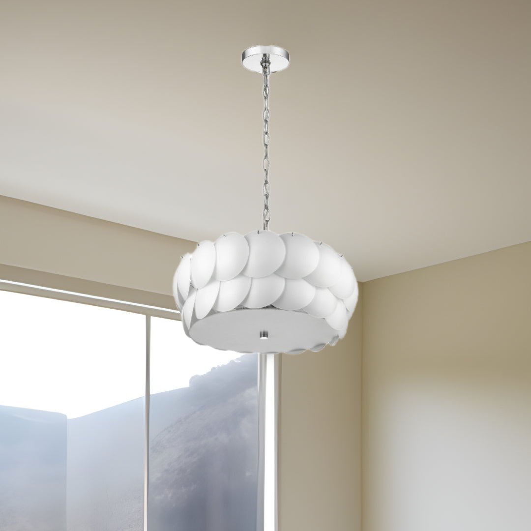 Selene 6-Light Polished Chrome Pendant With Overlapping Frosted White Glass Discs Shade