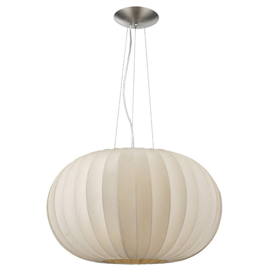 Shanghai 1-Light Brushed Nickel Pendant With Sheer Pearl Ribbon Shade