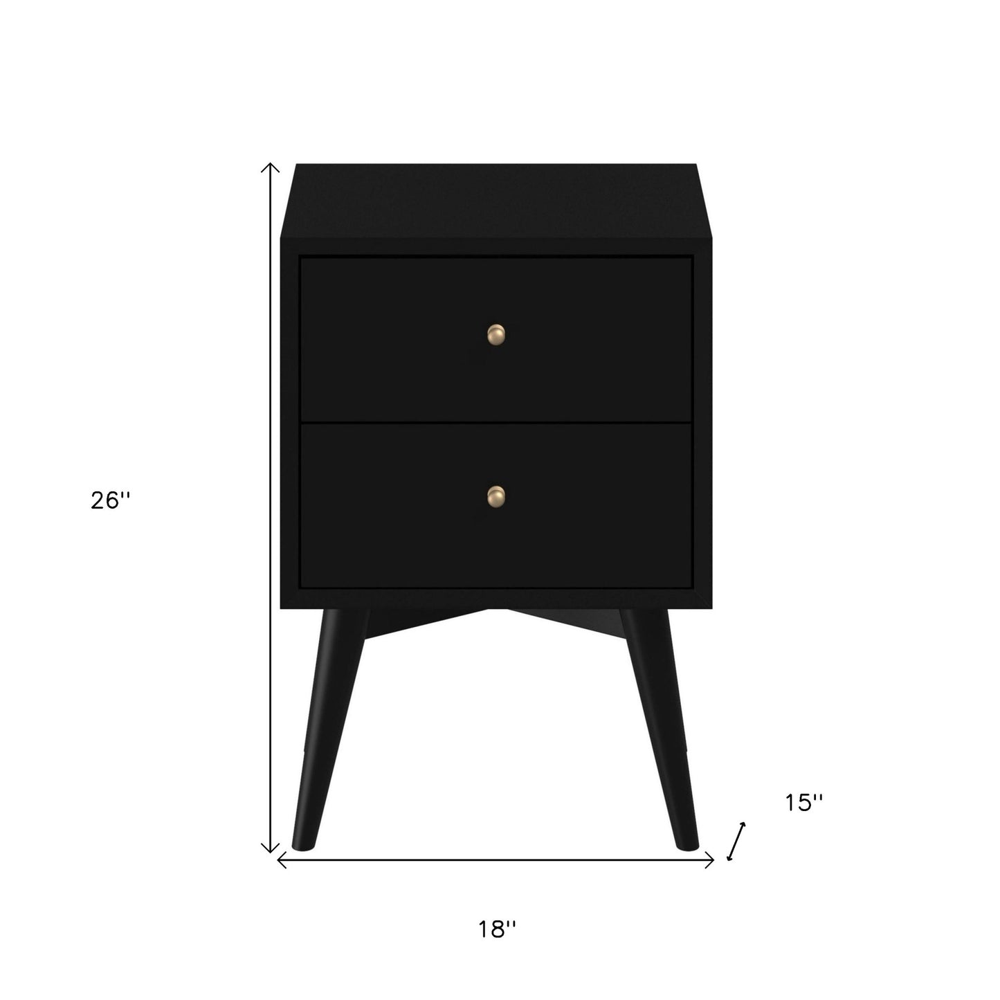 26" Black Two Drawer Solid Wood Nightstand
