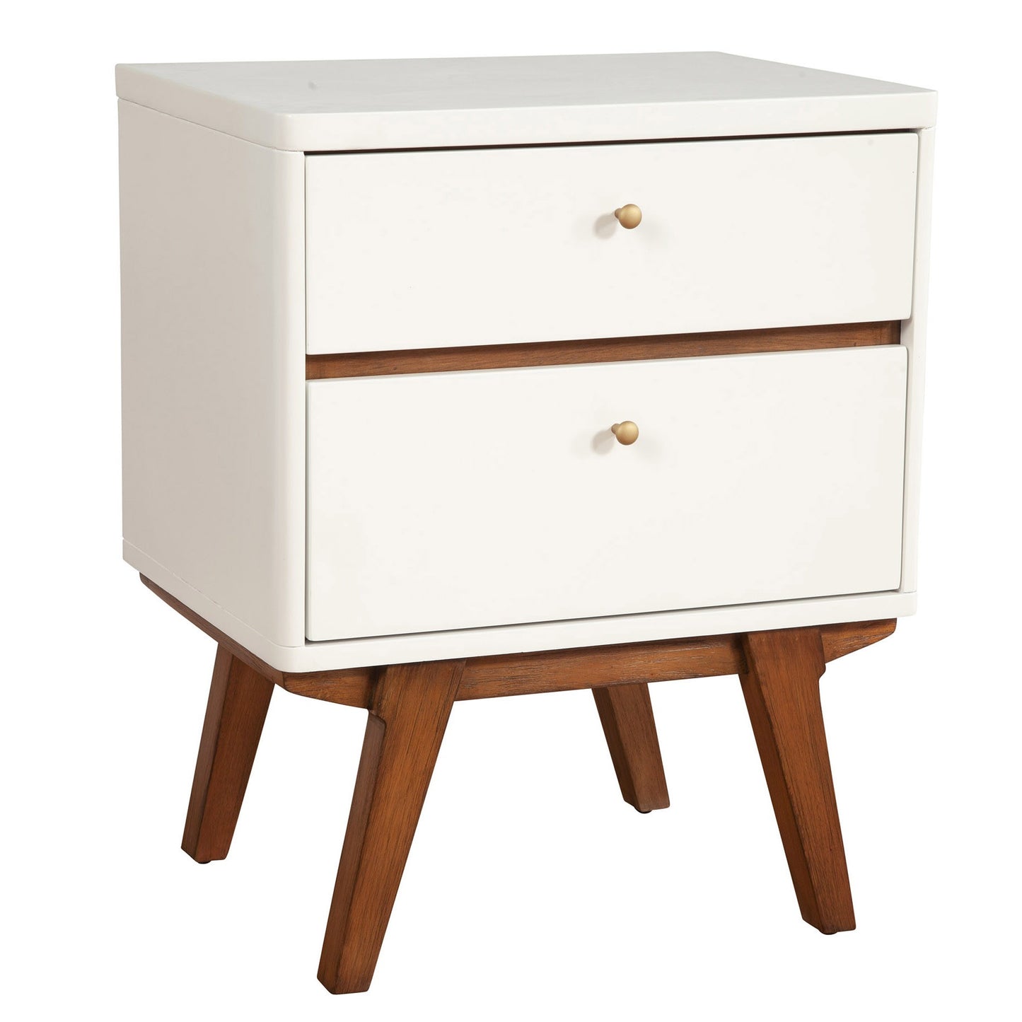 26" White Two Drawer Wood Nightstand