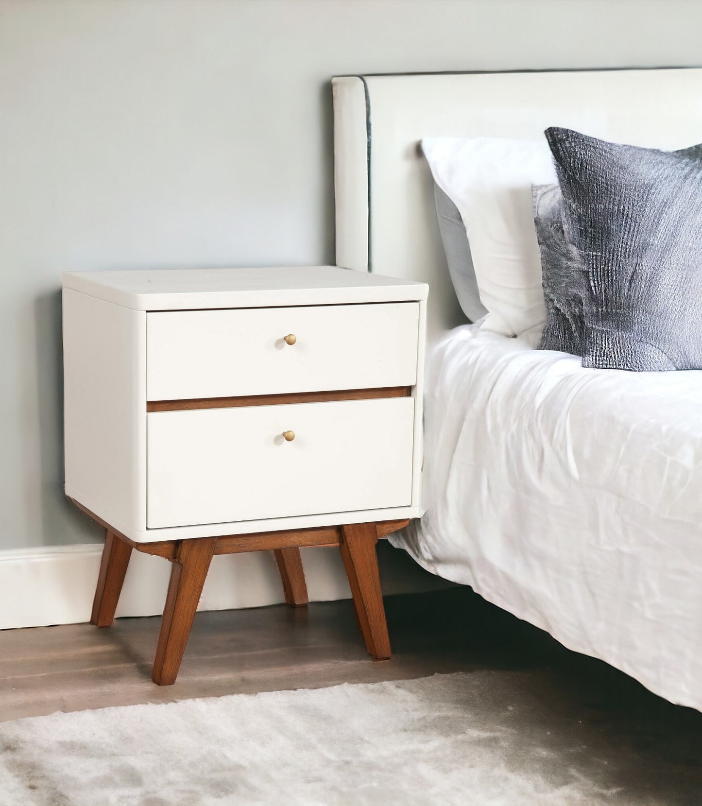 White and Brown Retro 2 Drawer Nightstand