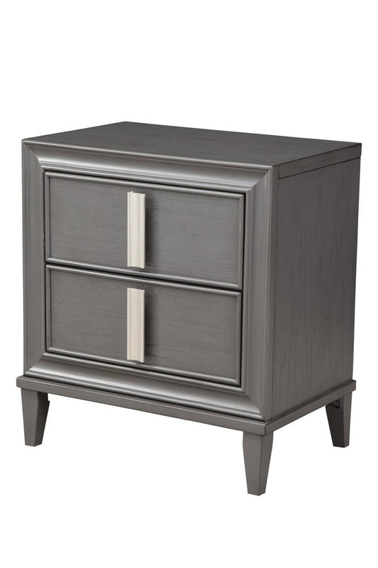 29" Dark Gray Solid Wood and Wood Two Drawer Nightstand