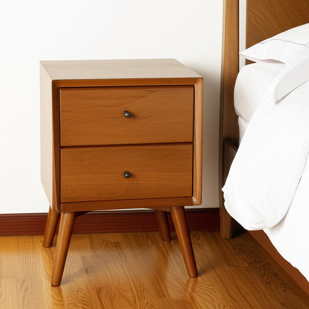 26" Solid Wood and Wood Two Drawer Nightstand