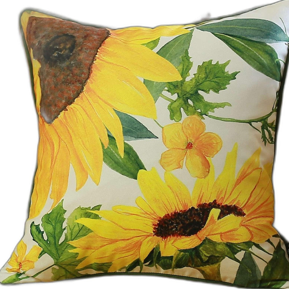 18 X 18 Yellow Floral Zippered Polyester Thanksgiving Throw Pillow