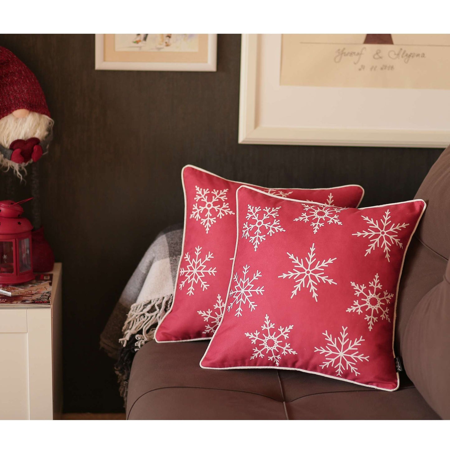 Red and White Snowflakes Throw Pillow