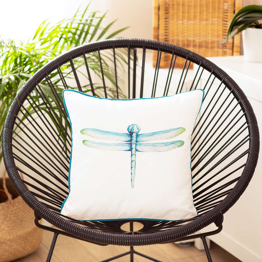 Aqua Blue Watercolor Dragonfly Throw Pillow