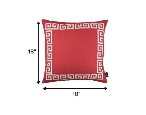 Red and White Greek Key Bordered Throw Pillow