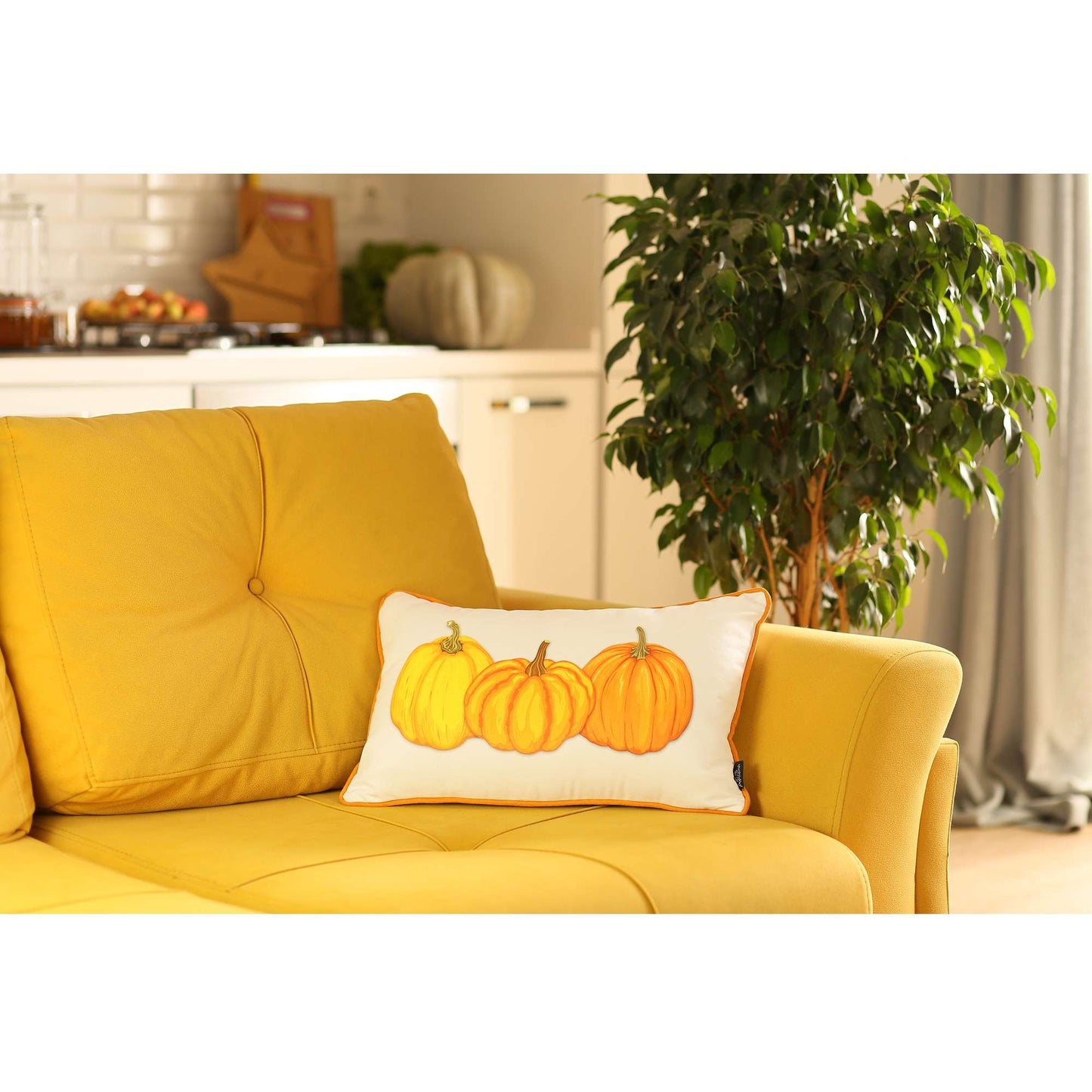 Orange Triple Pumpkin Lumbar Throw Pillow