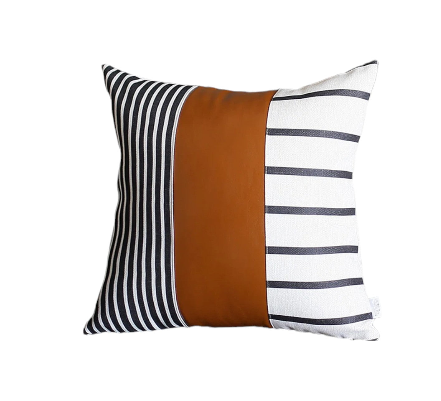 Bohemian Faux Leather and Striped Throw Pillow