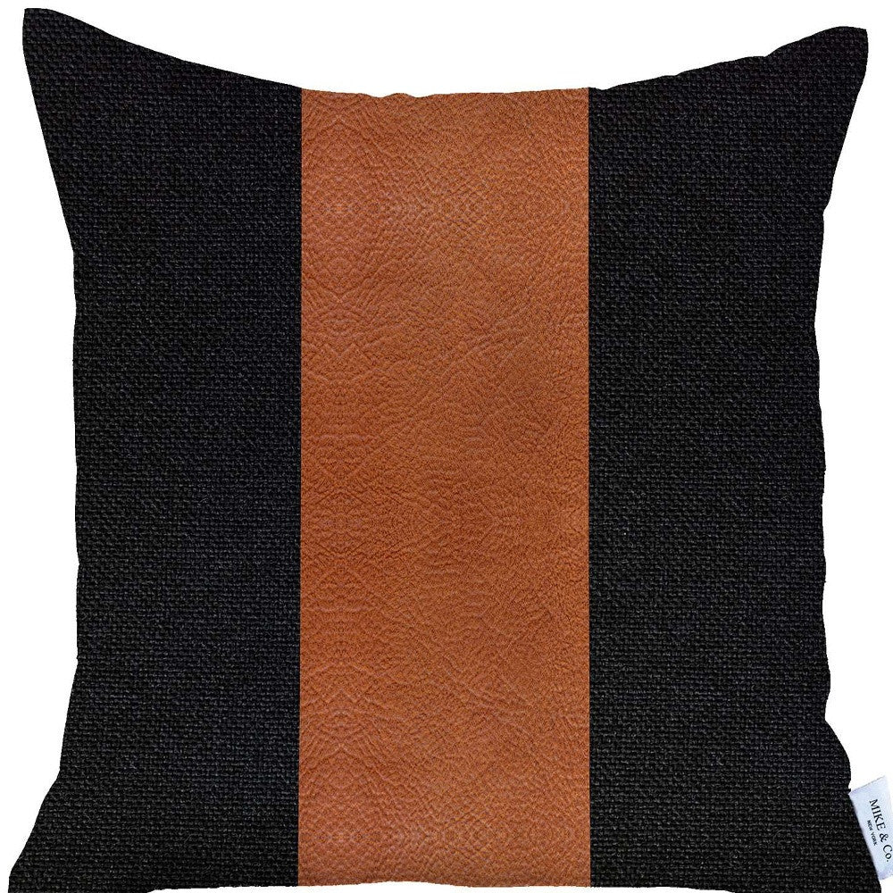 Black and Brown Strap Faux Leather Throw Pillow