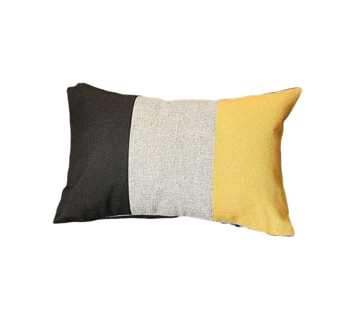 12" X 20" Gray Black and Yellow Striped Lumbar Throw Pillow