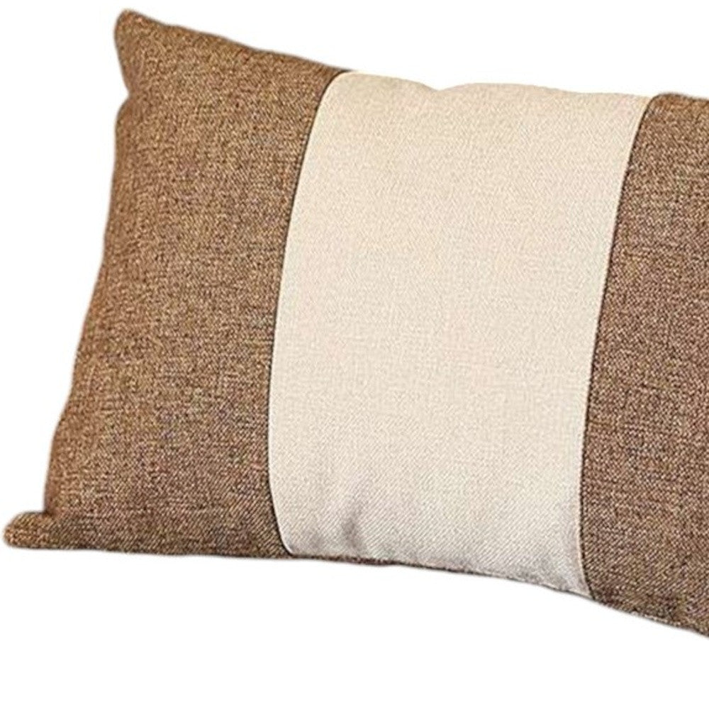 12" X 20" Brown and White Striped Lumbar Throw Pillow