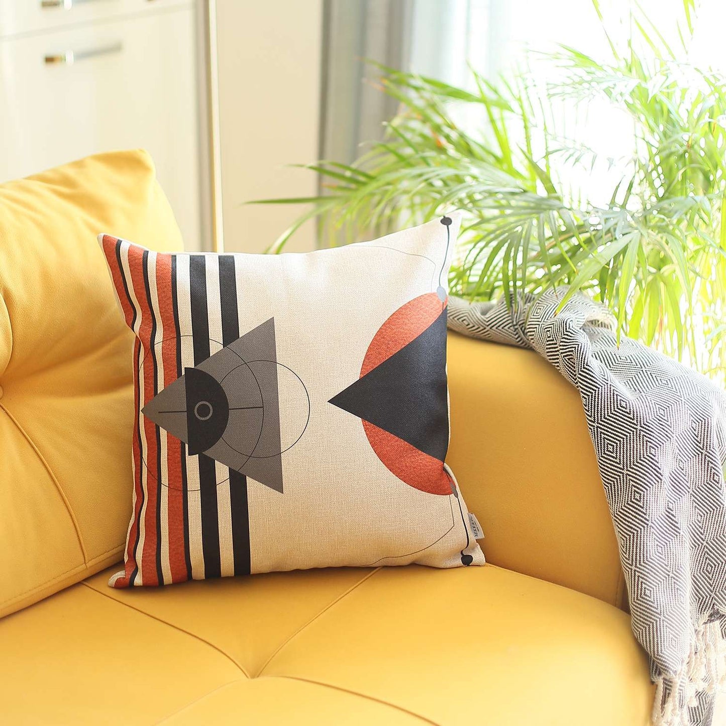 Orange and White Modern Geometric Throw Pillow