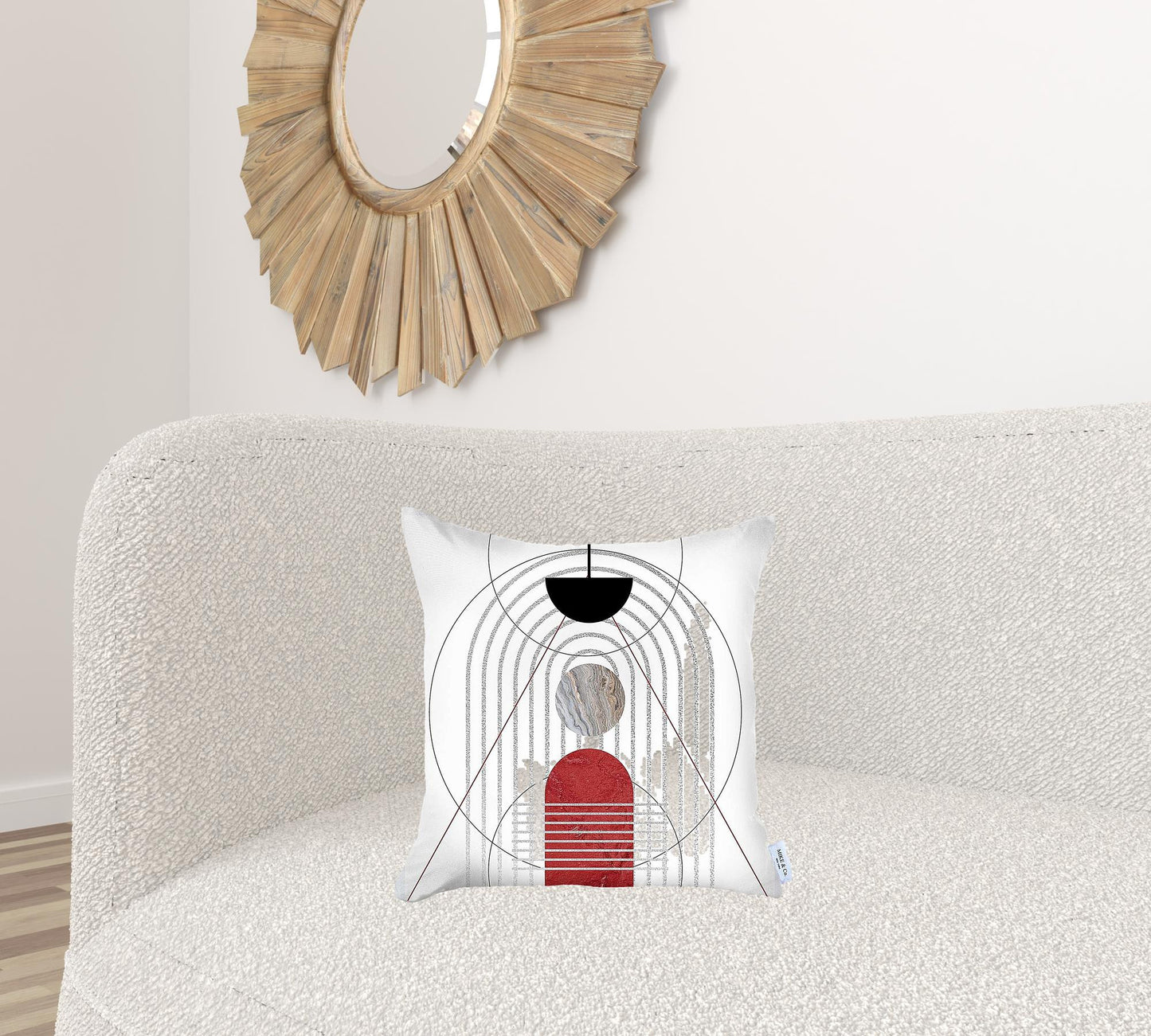 White Geometric Linework Printed Throw Pillow