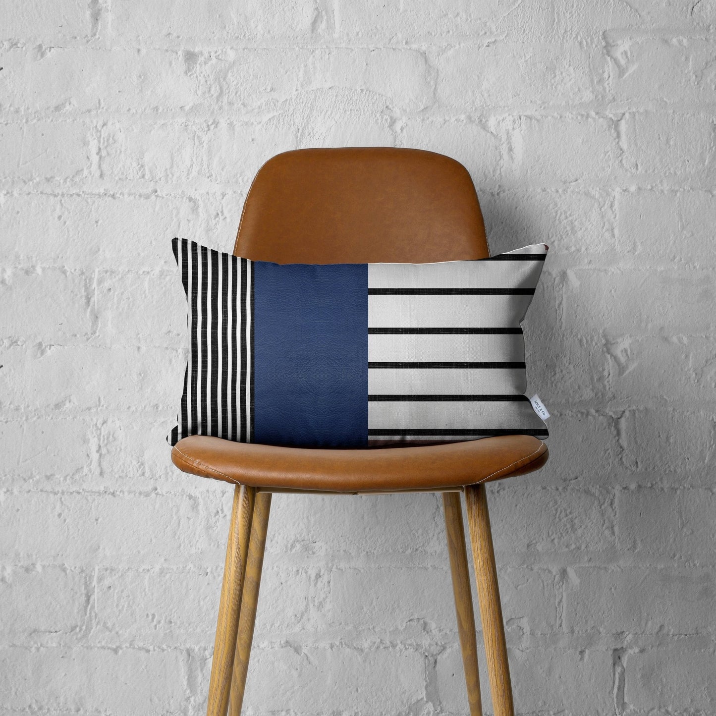 Navy Blue Stripe Faux Leather Lumbar Throw Pillow