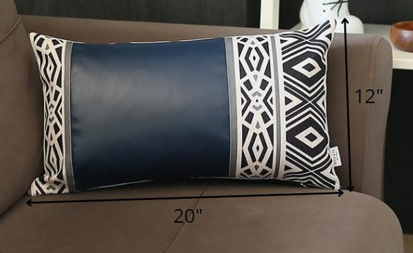 Blue Faux Leather Bohemian Lumbar Throw Pillow