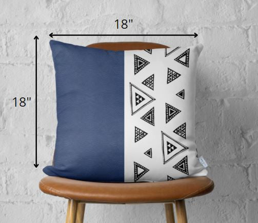 Navy Triangular Motifs Faux Leather Throw Pillow