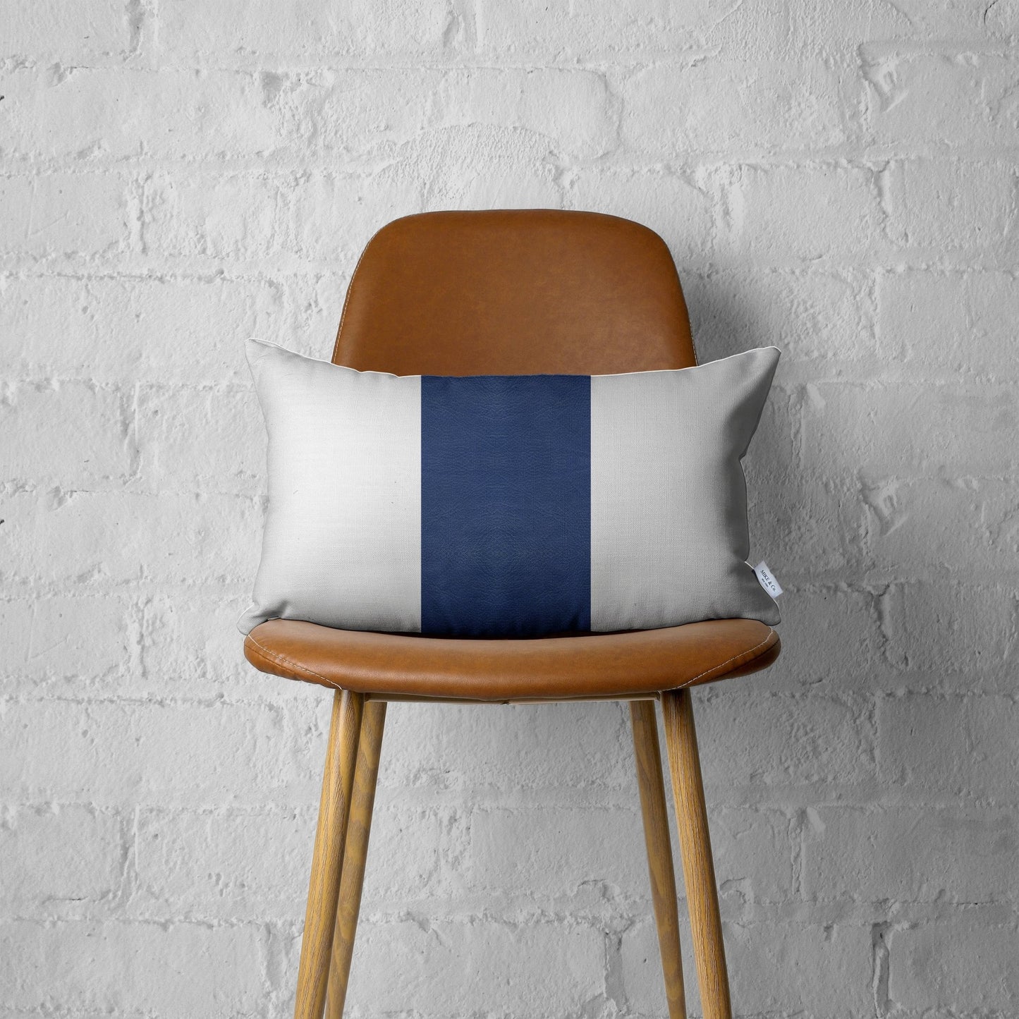 White Base and Navy Center Lumbar Throw Pillow