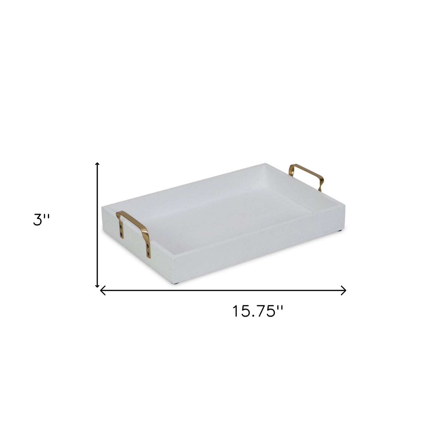 16" White Wood Handcrafted Serving Tray With Gold Handles