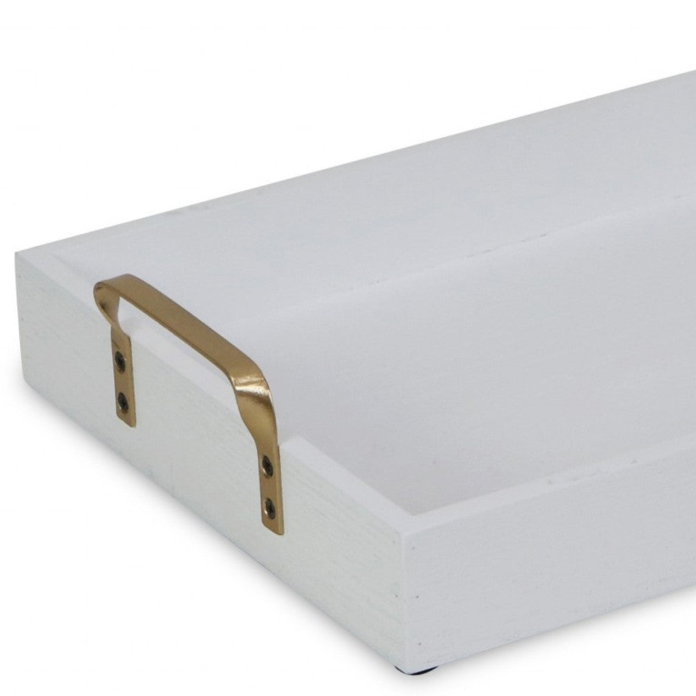 16" White Wood Handcrafted Serving Tray With Gold Handles
