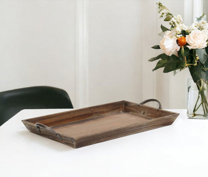 19" Brown Wood Handmade Serving Tray With Handles