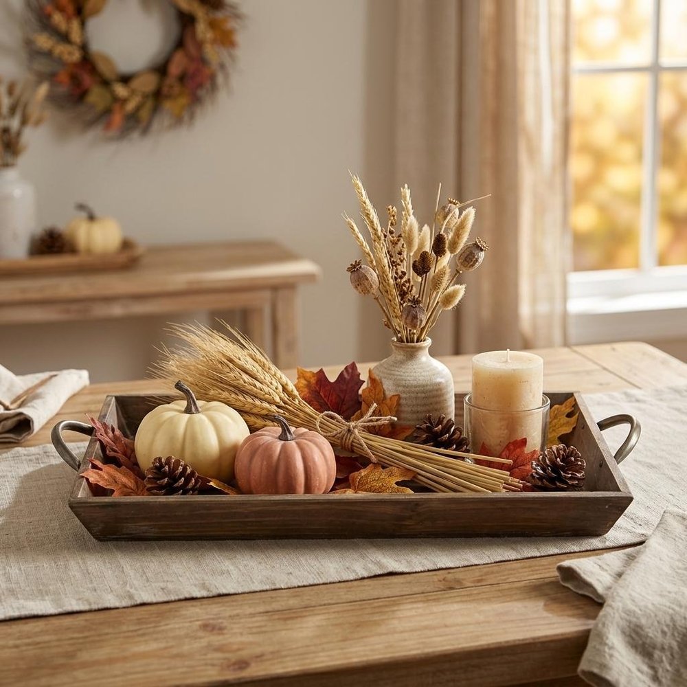 19" Brown Wood Handmade Serving Tray With Handles