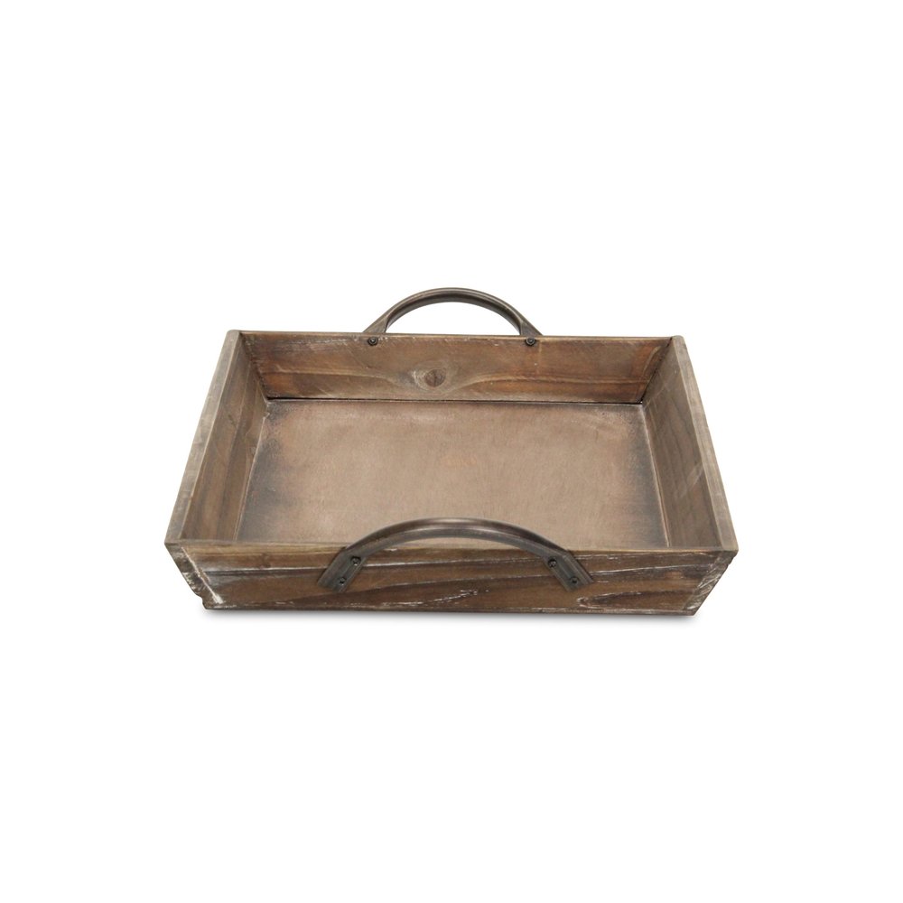 19" Brown Wood Handmade Serving Tray With Handles