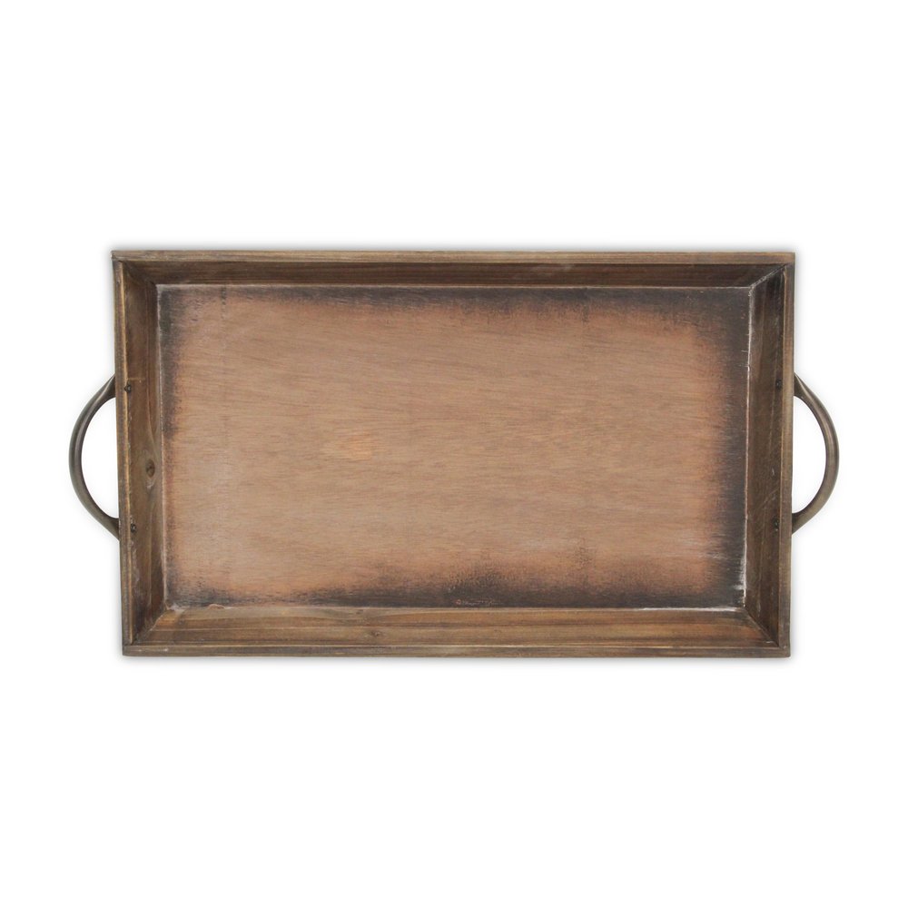 19" Brown Wood Handmade Serving Tray With Handles