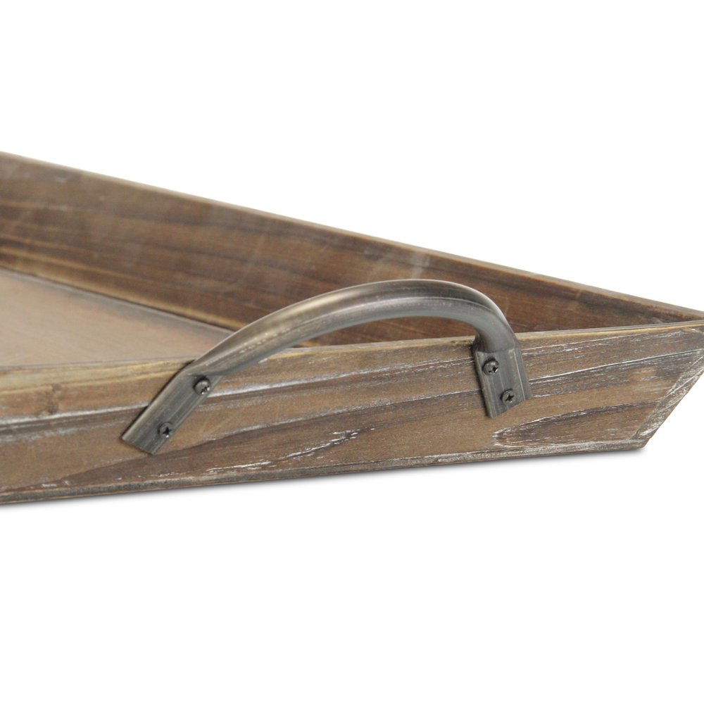 19" Brown Wood Handmade Serving Tray With Handles