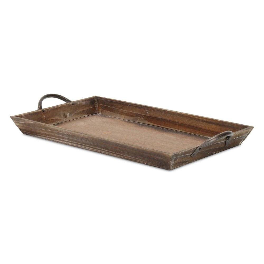 19" Brown Wood Handmade Serving Tray With Handles
