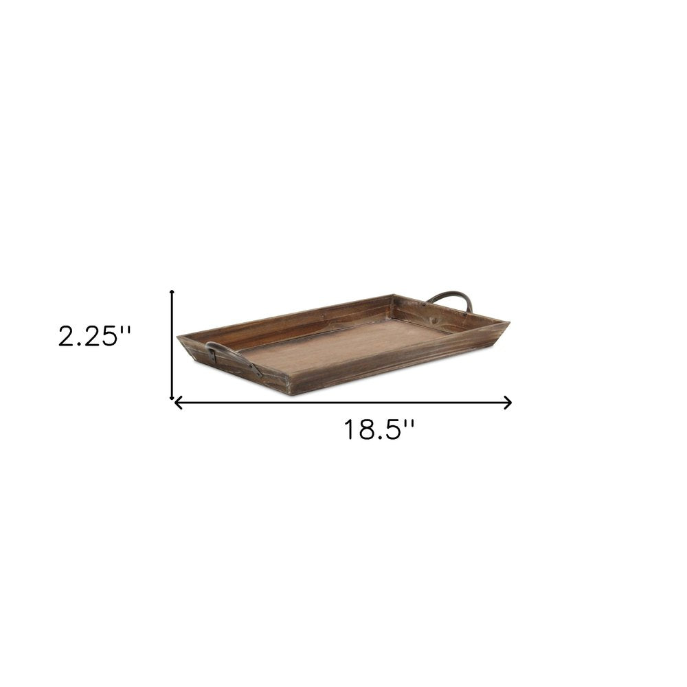 19" Brown Wood Handmade Serving Tray With Handles