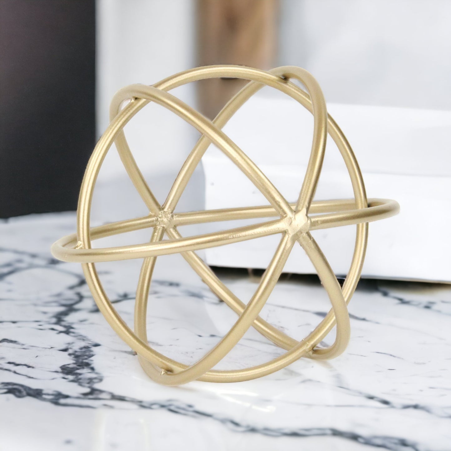 Petite Gold Metal Orb Decorative Sculpture