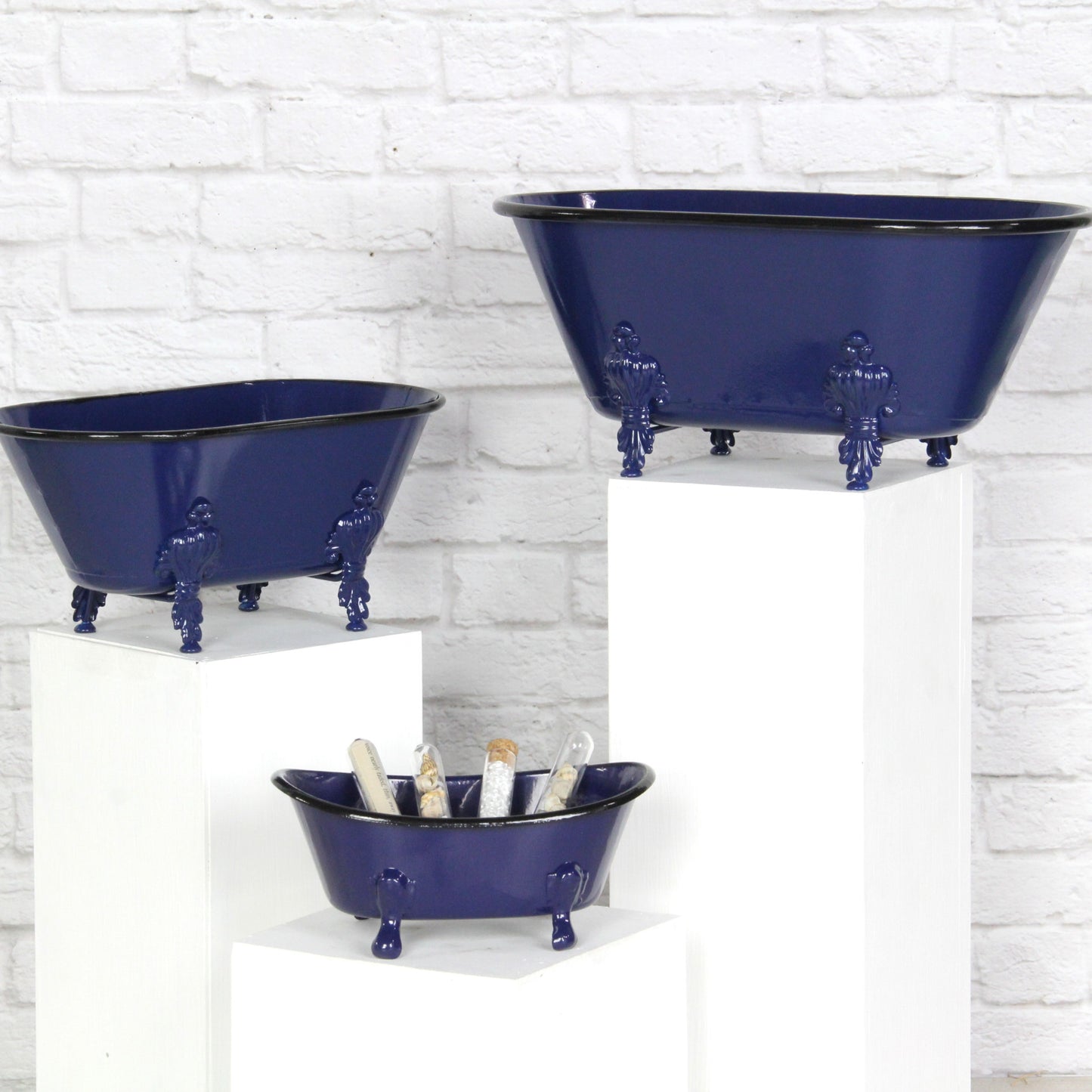 Navy Blue Metal Bath Tub Sculpture