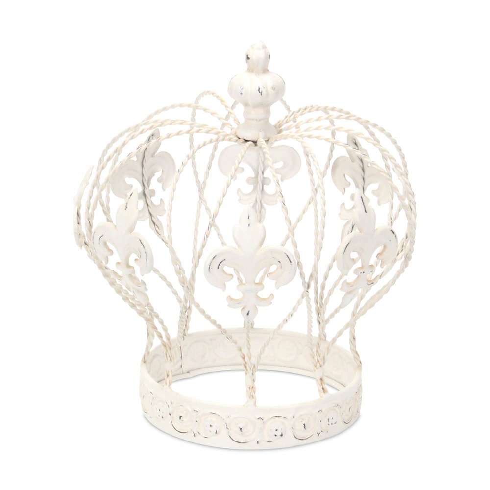 9" White Metal Hand Painted Decorative Crown Tabletop Sculpture