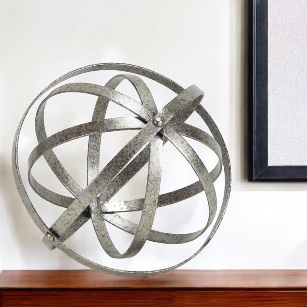 8" Speckled Gray Metal Orb Decorative Tabletop Sculpture