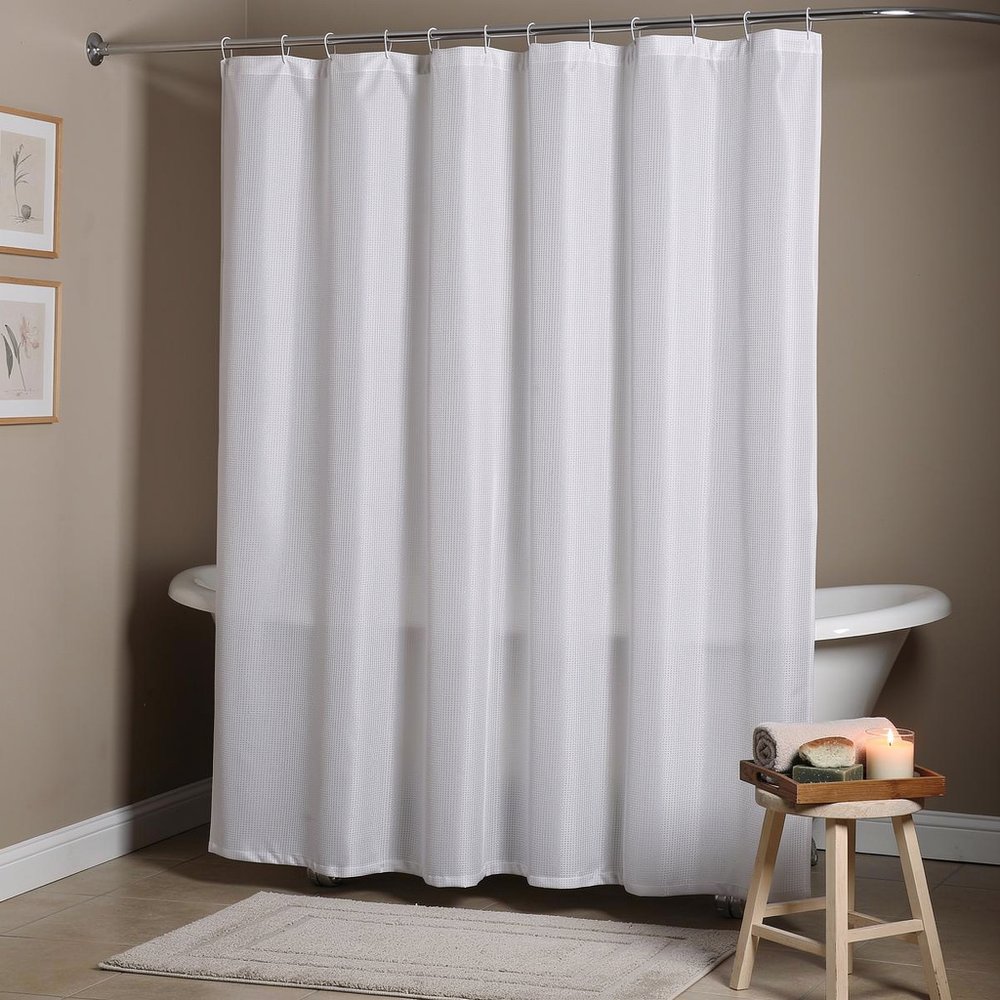 Luxurious White Waffle Weave Shower Curtain