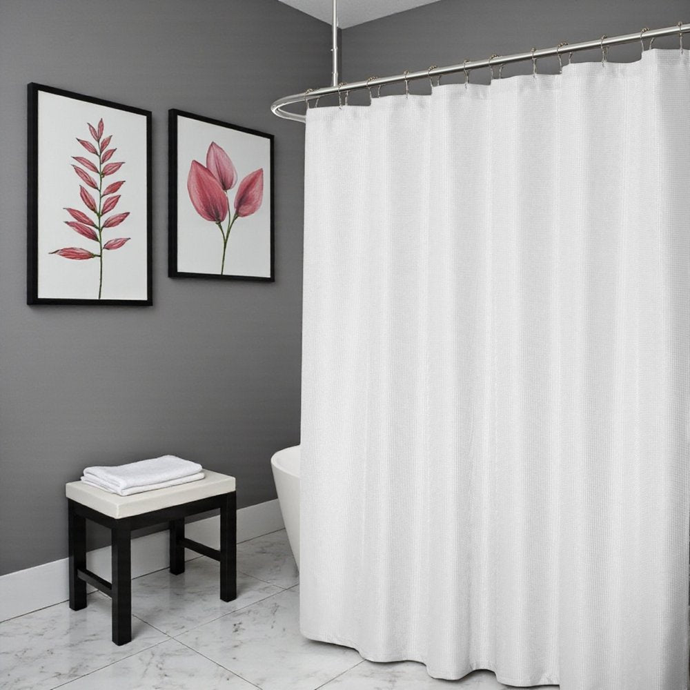 Luxurious White Waffle Weave Shower Curtain
