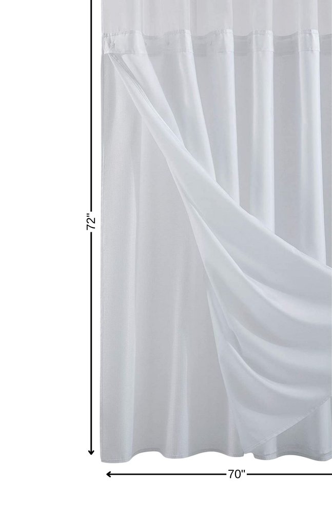 White Sheer and Grid Shower Curtain and Liner Set