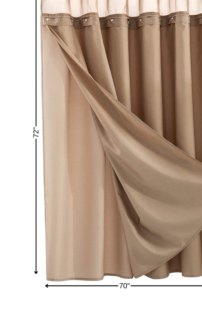 Mocha Sheer and Grid Shower Curtain and Liner Set