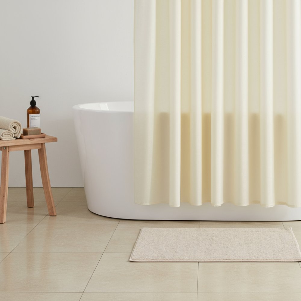 Ivory Sheer and Grid Shower Curtain and Liner Set