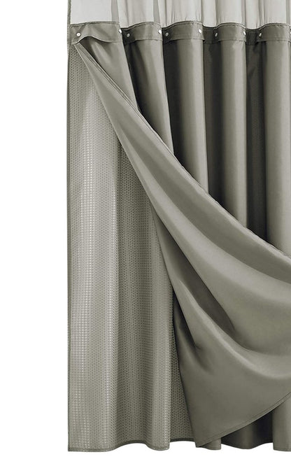 Gray Sheer and Grid Shower Curtain and Liner Set
