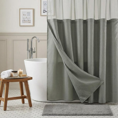 Gray Sheer and Grid Shower Curtain and Liner Set
