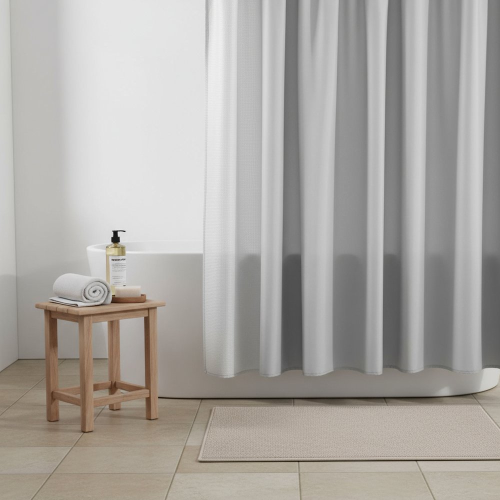 Silver Modern Grid Shower Curtain and Liner Set